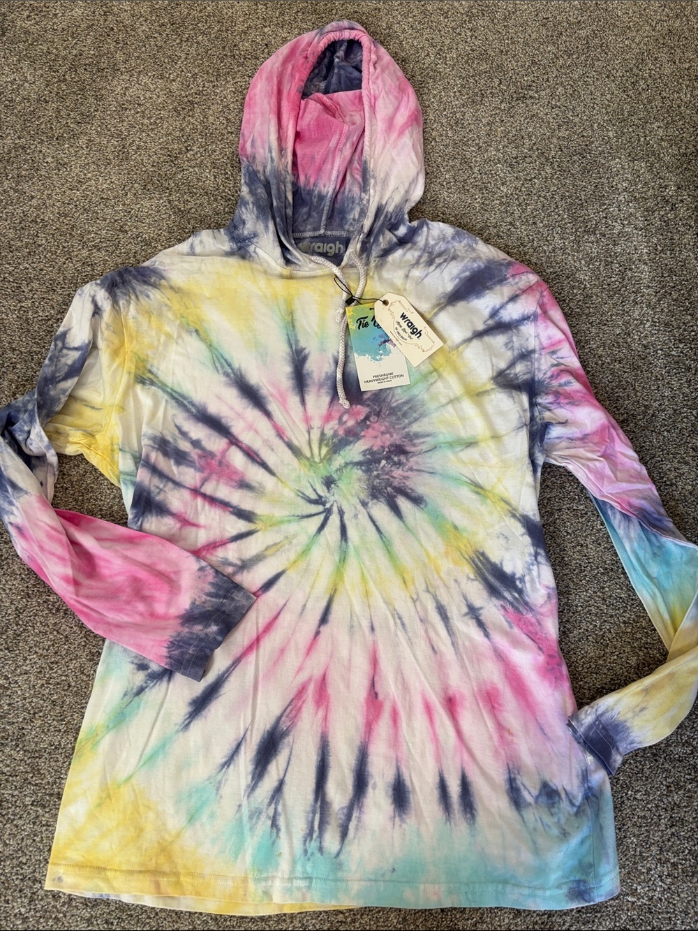 Wraigh Multicolor Tie-Dye Hooded Long Sleeve Preshrunk Heavtweight Cotton Shirt